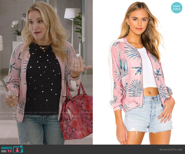 BB Dakota Palm Before A Storm Bomber Jacket worn by Roxy Doyle (Emily Osment) on Almost Family