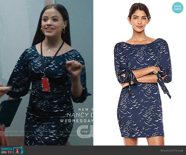 Bcbgeneration Printed Balloon Sleeve Dress worn by Maggie Vera (Sarah Jeffery) on Charmed