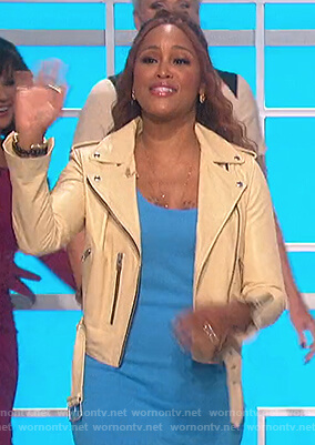 Eve’s yellow leather moto jacket on The Talk