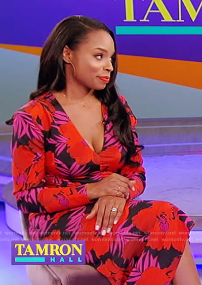 Devyn Simone’s floral wrap dress on Tamron Hall Show