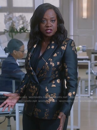 Annalise’s black metallic floral blazer on How to Get Away with Murder