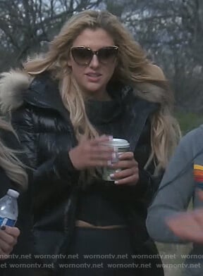 Gina’s black puffer jacket with fur collar on The Real Housewives of Orange County