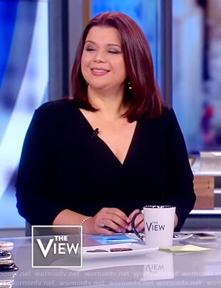 Ana’s black v-neck jumpsuit on The View