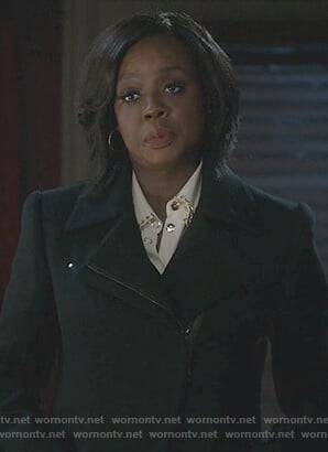Annalise’s black zip down coat on How to Get Away with Murder