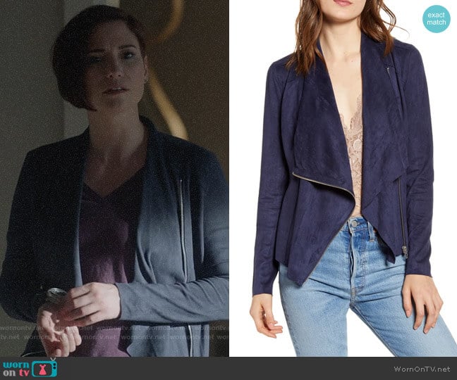 Blank NYC Faux Suede Drape Front Jacket in Navy worn by Alex Danvers (Chyler Leigh) on Supergirl