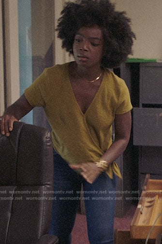 Briana’s yellow wrap top on Bluff City Law