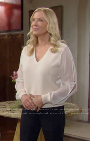 Brooke’s white sweater with sheer sleeves on The Bold and the Beautiful