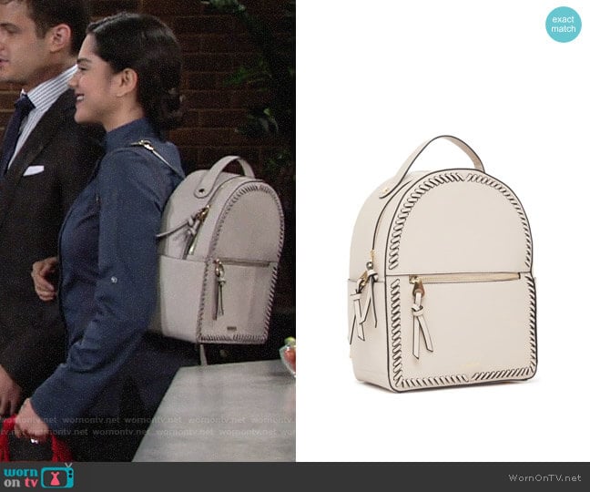 Calpak Kaya Faux Leather Round Backpack in Stone worn by Lola Rosales (Sasha Calle) on The Young and the Restless