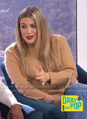 Carissa’s camel crew neck sweater on E! News Daily Pop
