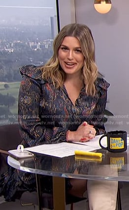 Carissa’s navy striped paisley print dress on E! News Daily Pop