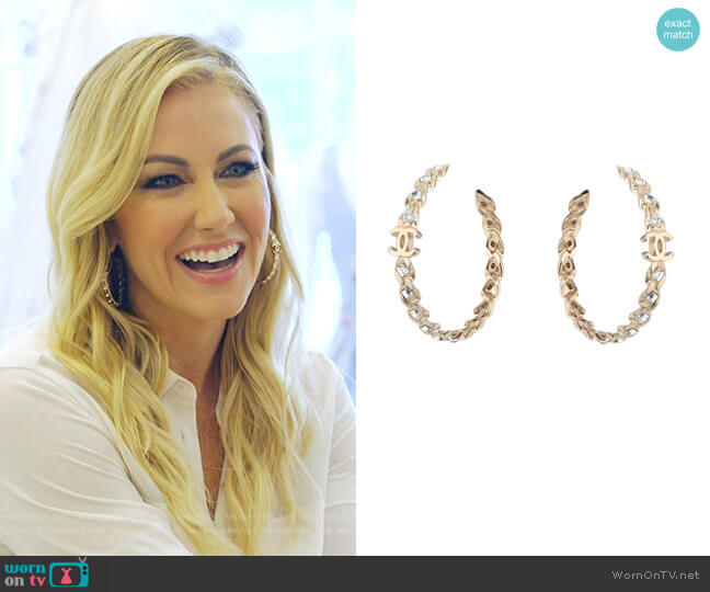 Chanel Gold Crystal Cc Hoop Earrings worn by Stephanie Hollman on The Real Housewives of Dallas