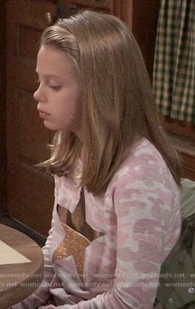 Charlotte’s pink camo top with gold star on General Hospital