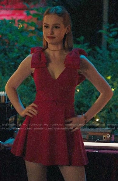 Cheryl’s red bow shoulder dress on Riverdale