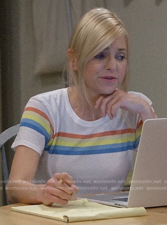 Christy’s rainbow striped tee on Mom