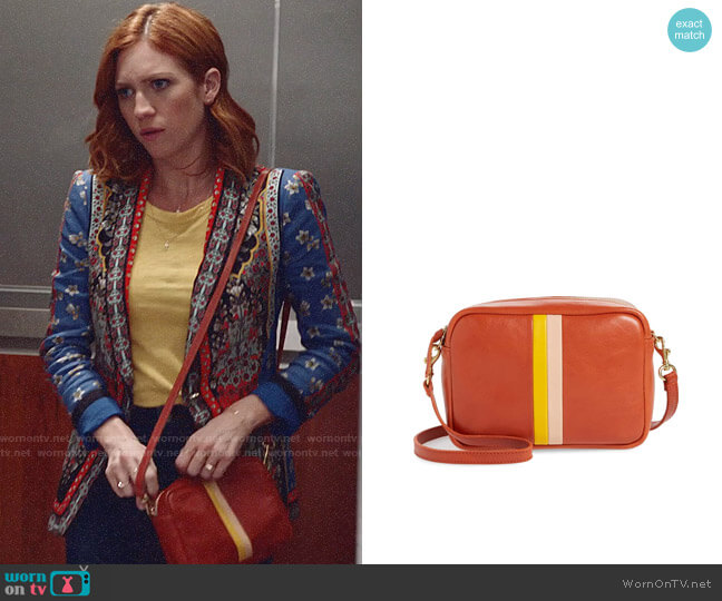 Clare V Midi Leather Crossbody Bag in Sienn worn by Julia Bechley (Brittany Snow) on Almost Family