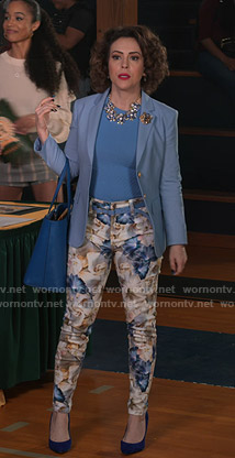 Coralee’s white floral pants on Insatiable