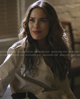 Cristal’s bird applique trench coat on Dynasty