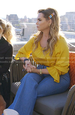 D’Andra’s yellow blouse and blue sailor pants on The Real Housewives of Dallas