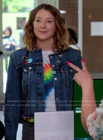 Nonnie’s denim jacket and rainbow print tee on Insatiable