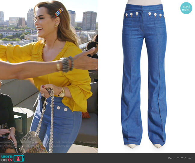 Derek Lam High-Waist Flare-Leg Denim Pants worn by D’Andra Simmons on The Real Housewives of Dallas