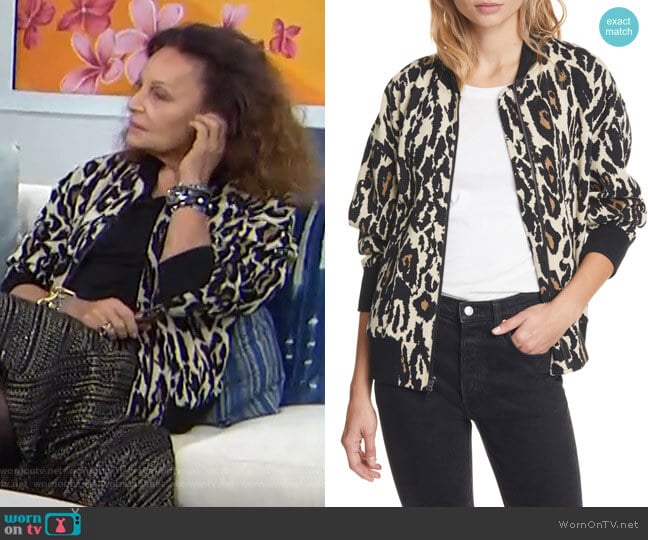 Diane von Furstenberg Leopard Print Cotton Bomber Jacket