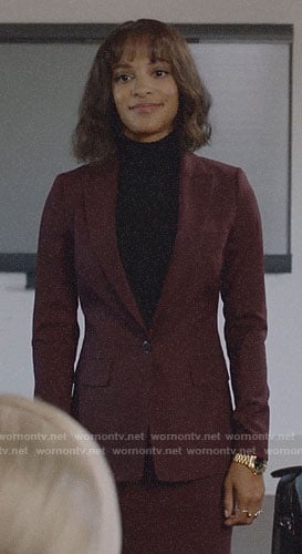 Edie’s burgundy skirt suit on Almost Family