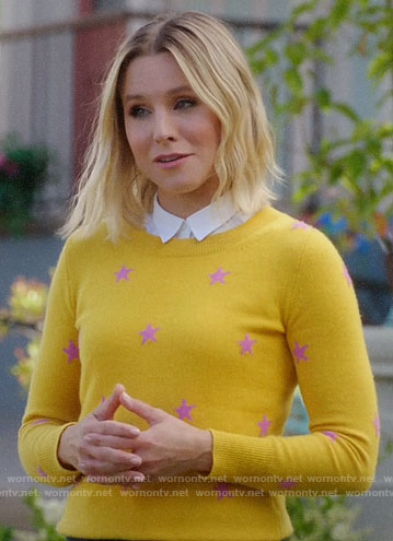 Eleanor’s yellow star print sweater on The Good Place