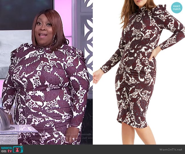 Eloquii Paisley Long Sleeve Stretch Jersey Dress worn by Loni Love on The Real