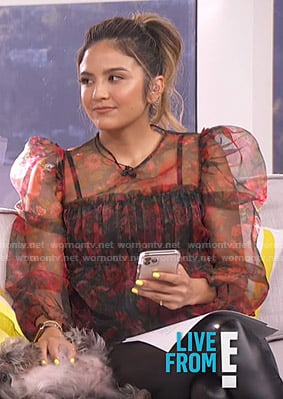 Erin’s black floral sheer blouse on Live from E!
