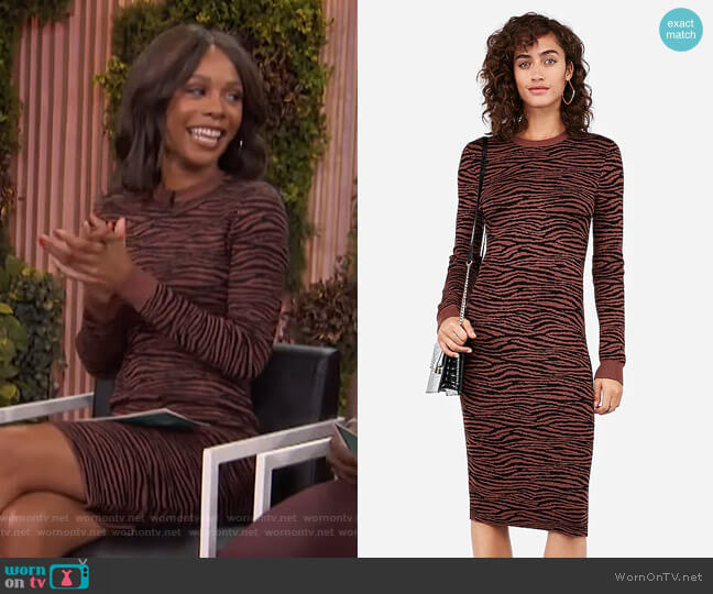 Express Negin Mirsalehi Fitted Tiger Print Midi Sweater Dress worn by Zuri Hall on Access Hollywood