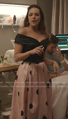 Fallon’s black top and pink polka dot skirt on Dynasty