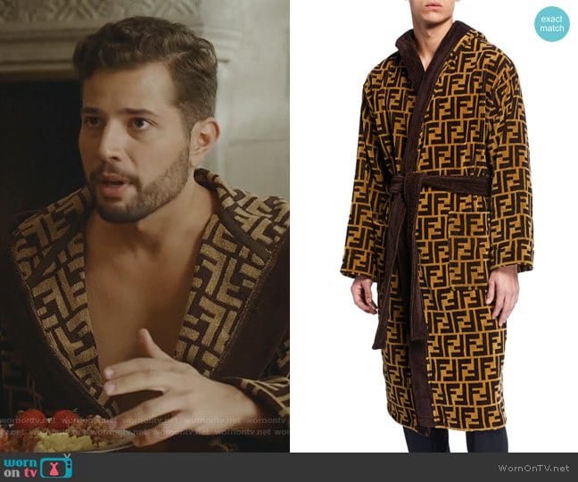Fendi Logo Jacquard Hooded Robe worn by Sam Flores (Rafael de la Fuente) on Dynasty