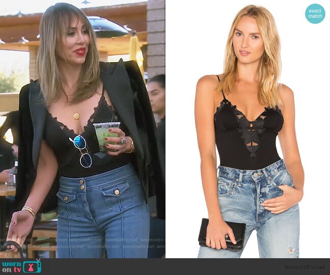 Fleur Du Mal Lily Lace V Neck Bodysuit worn by Kelly Dodd on The Real Housewives of Orange County