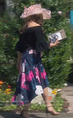 Emily’s blue floral print skirt on The Real Housewives of Orange County