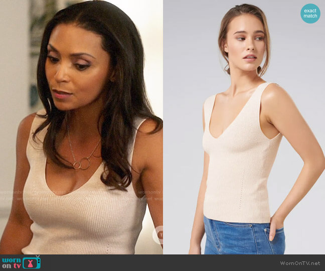 Ever New Aimee V-neck Knitted Tank Top in Stone worn by Cecile Horton (Danielle Nicolet) on The Flash