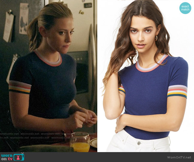 Forever 21 Multicolor Striped-Trim Knit Top worn by Betty Cooper (Lili Reinhart) on Riverdale
