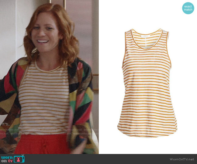 Frame Linen Striped Tank Top in Marigold worn by Julia Bechley (Brittany Snow) on Almost Family