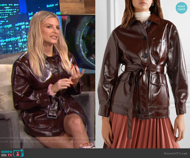 Frankie Shop Ilenia Belted Vinyl Jacket worn by Morgan Stewart on E! News