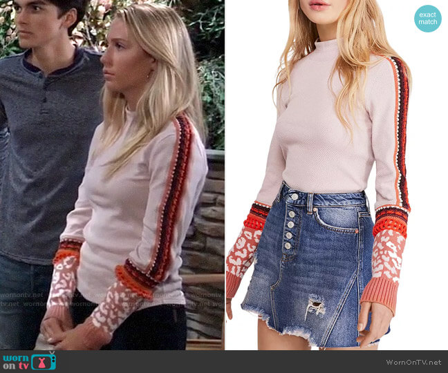 Free People Switch It Up Crochet-Trim Thermal Top worn by Josslyn Jacks (Eden McCoy) on General Hospital