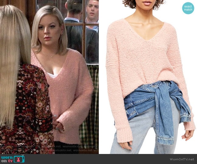 Free People Finders Keepers Sweater in Peach worn by Maxie Jones (Kirsten Storms) on General Hospital