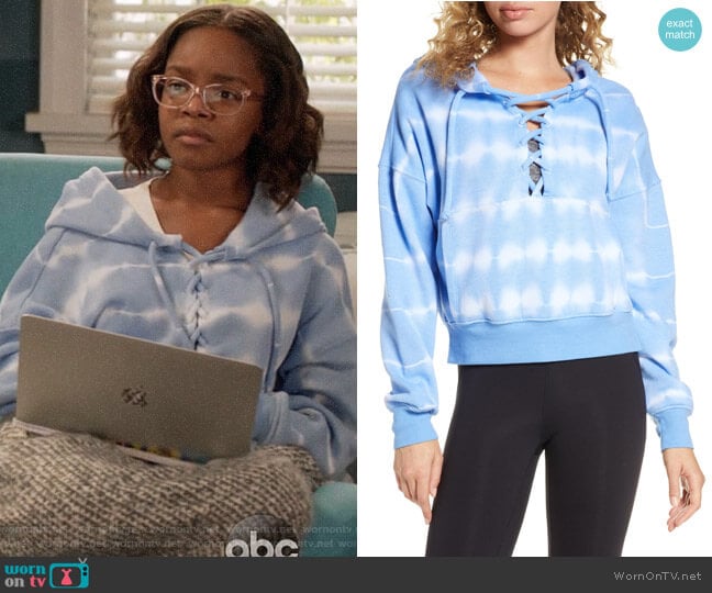 Free People FP Movement Tie Dye Believer Lace-Up Hoodie worn by Diane Johnson (Marsai Martin) on Black-ish