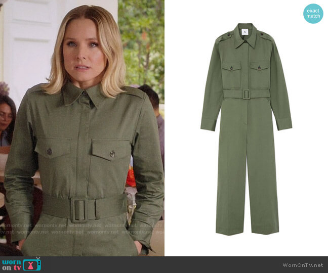G. Label Julian Workwear Jumpsuit worn by Eleanor Shellstrop (Kristen Bell) on The Good Place