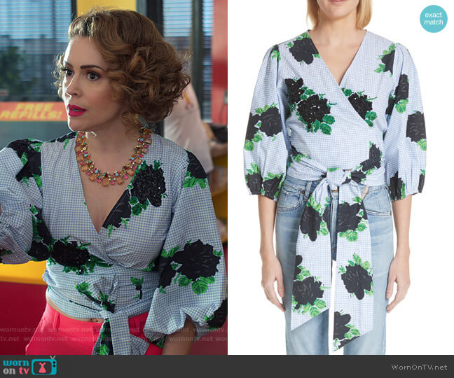 Ganni Pine Floral Wrap Top worn by Coralee Armstrong (Alyssa Milano) on Insatiable