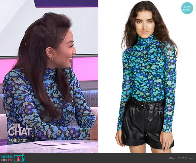 Ganni Printed Mesh Top worn by Jeannie Mai on The Real