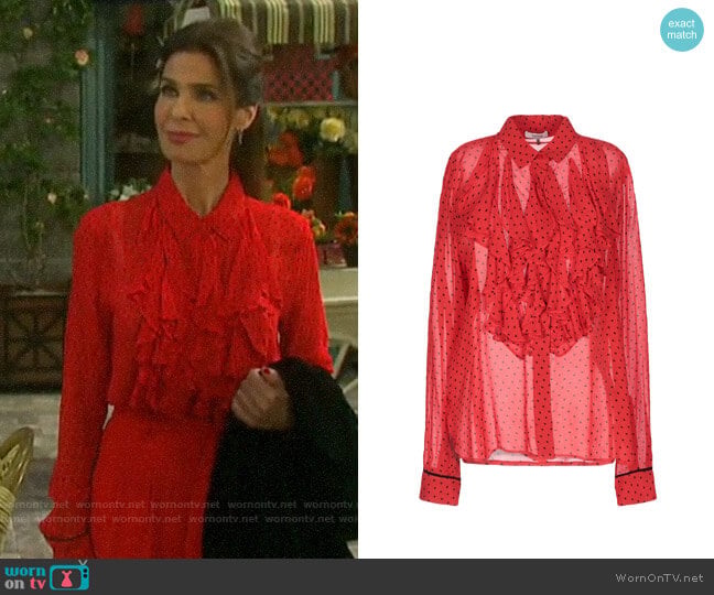 Ganni Patterned Blouse worn by Hope Williams (Kristian Alfonso) on Days of our Lives