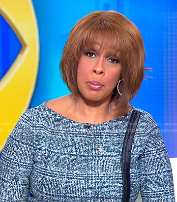 Gayle’s plaid dress with contrasting stripe on CBS Mornings
