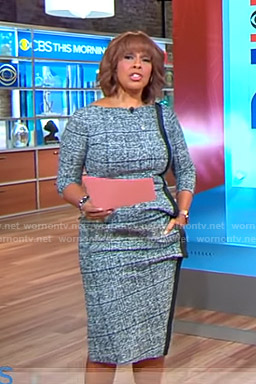 Gayle’s plaid dress with contrasting stripe on CBS Mornings