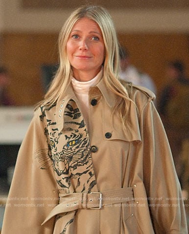 Georgina’s tiger print trench coat on The Politician