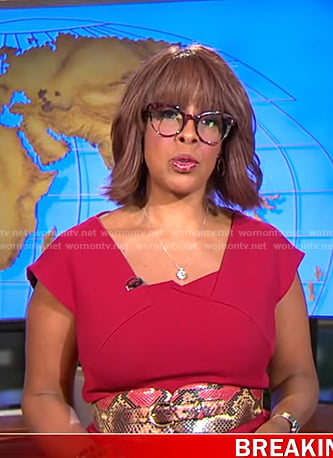 Gayle’s red folded neck dress on CBS Mornings
