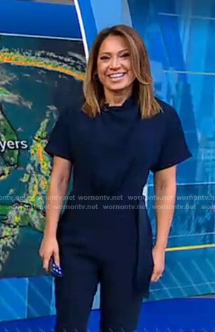 Ginger’s navy short sleeve jumpsuit on Good Morning America